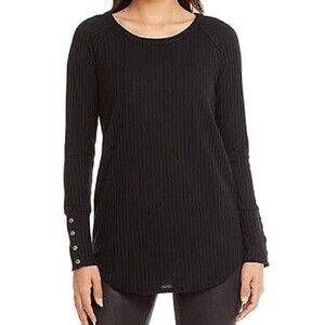 Chaser Top Waffle Long Sleeve Black Henley T-Shirt Thermal Crew Neck Small